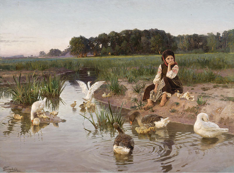 Ukrainian Girl Tending Geese